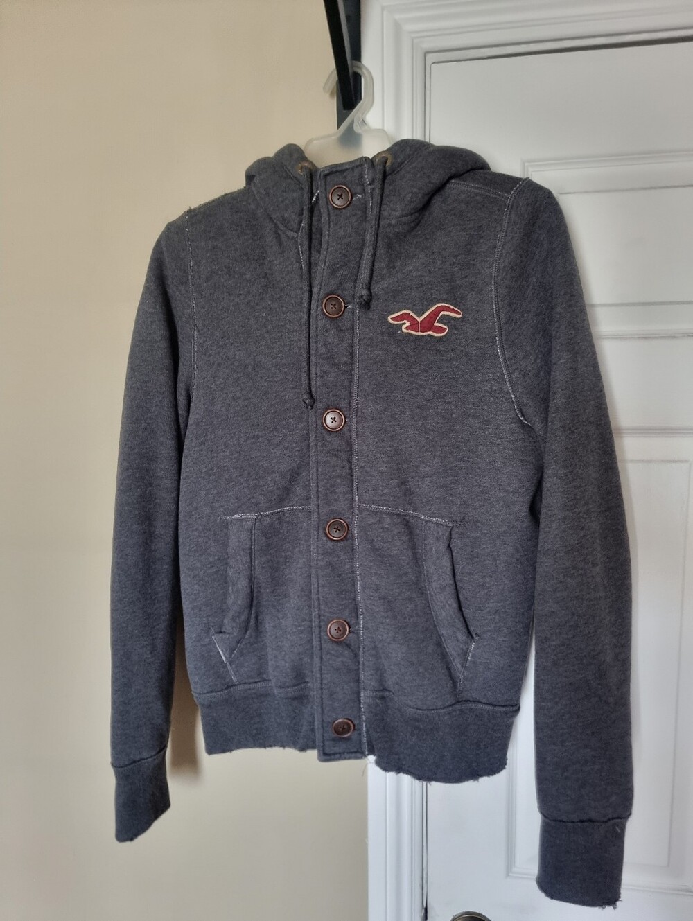 Hollister Vtg Y2k Gray Mens Hoodie Sherpa Lined Button Up Heavyweight Size M